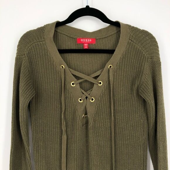 GUESS Khloe Lace-Up Sweater in Green - Picture 3 of 13